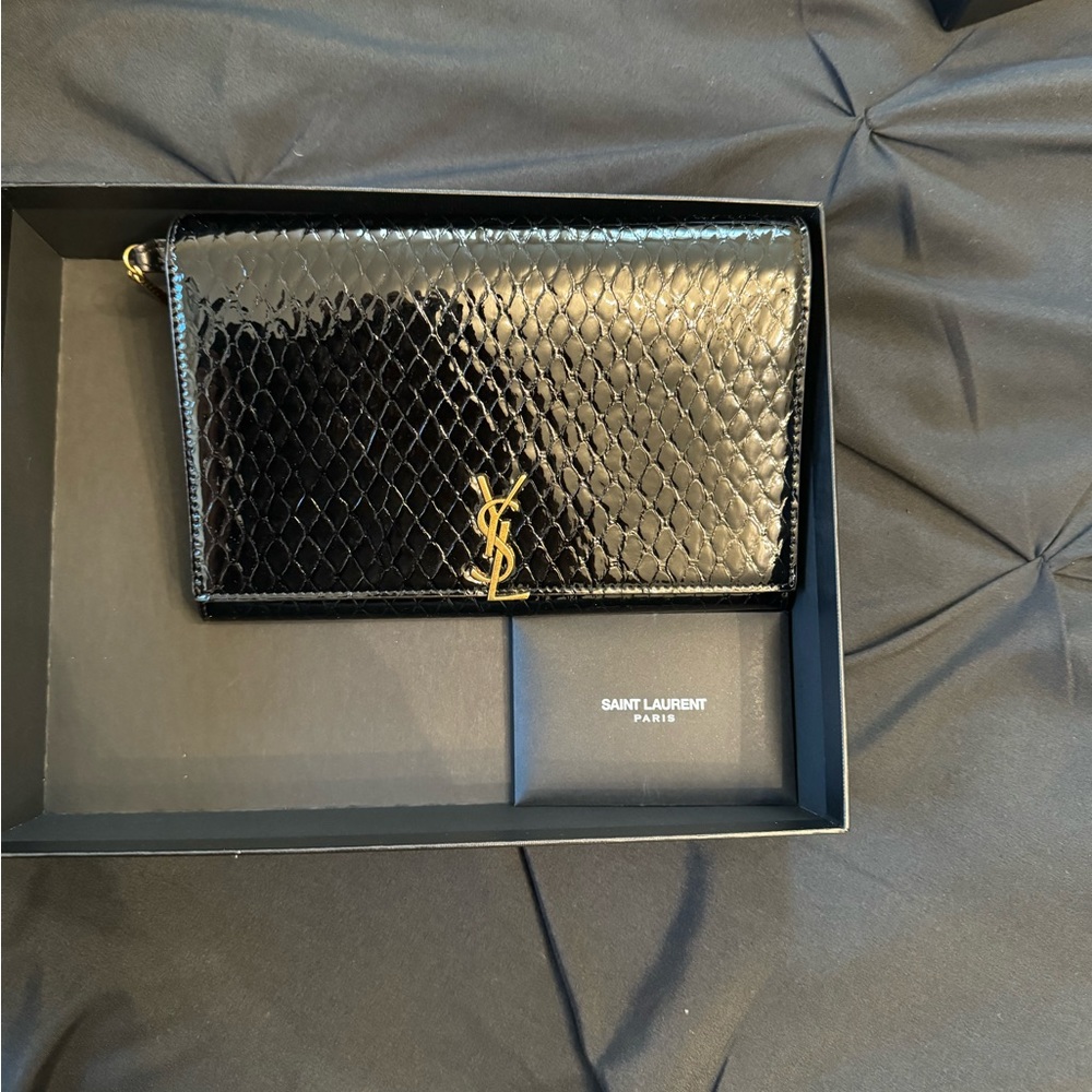 Saint Laurent Croc Embossed Leather Wallet on a Chain